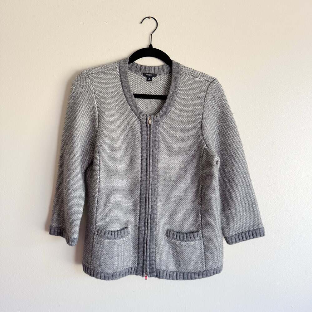 Ann Taylor Grey Merino Wool Blend Full Zip Style Jacket - Medium